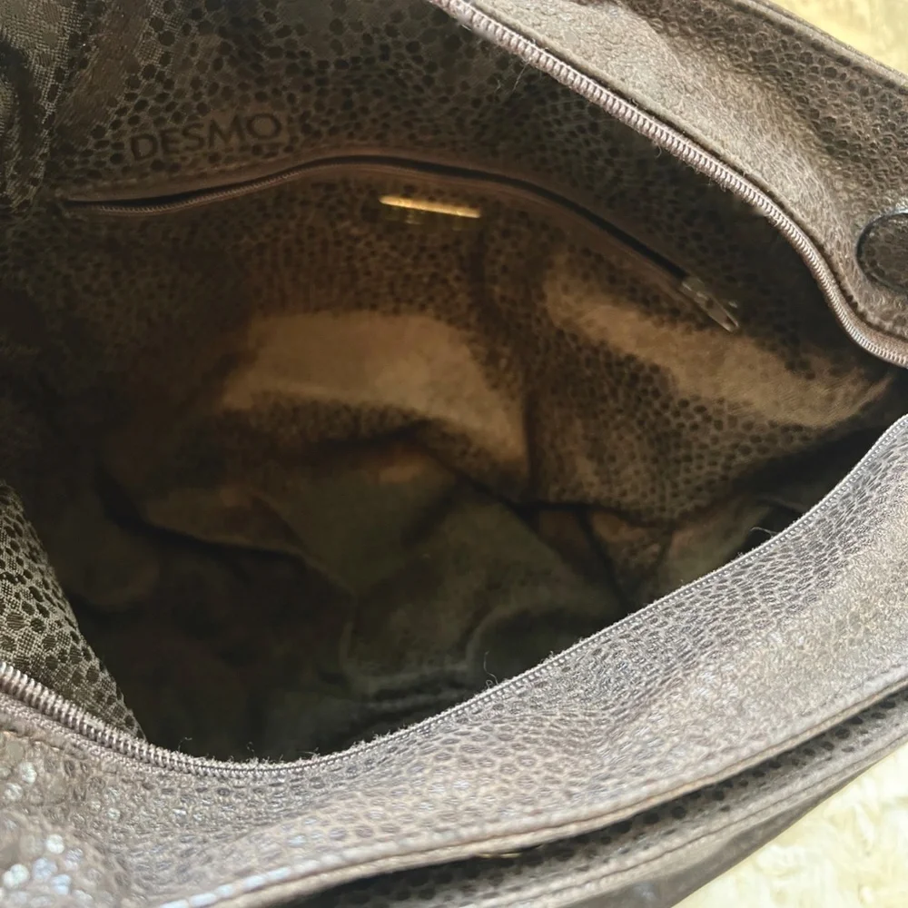 Vintage Desmo Made in Italy Brown Soft Leather Hobo Bucket Bag with Dot Pattern